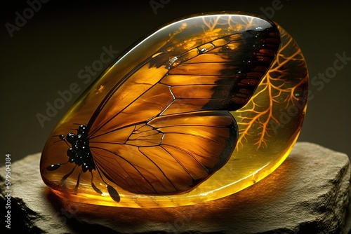 Beatiful litle spider insect fossil, polishing amber, generative ai
