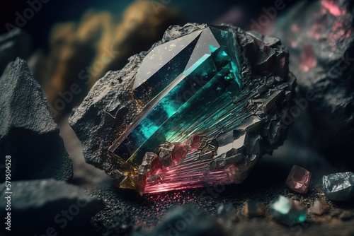 Gemstone, ore, mine, diamond, gold, tourmaline, ruby, generative ai