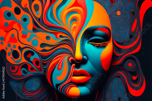 Surrealist illustration representing the concept of women s intelligence. Bright and bold colors. Generative AI