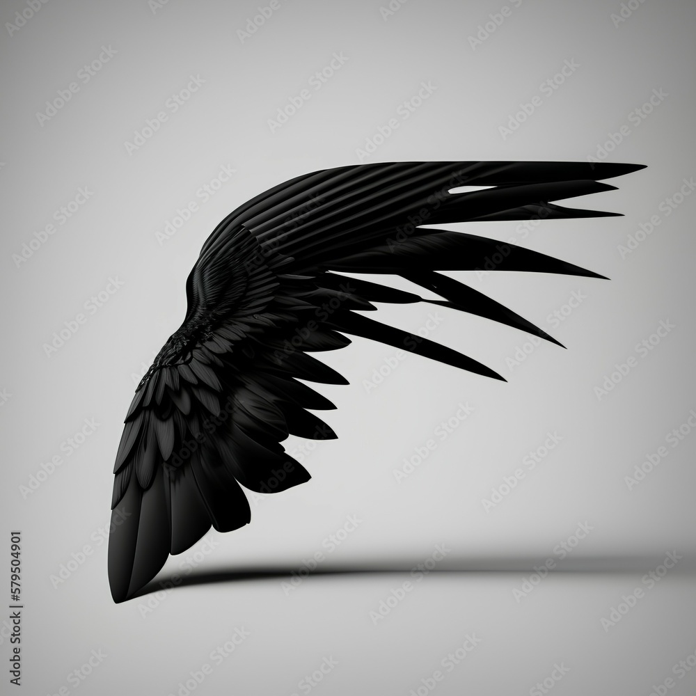 Naklejka premium black wing isolated on white background - generative ai