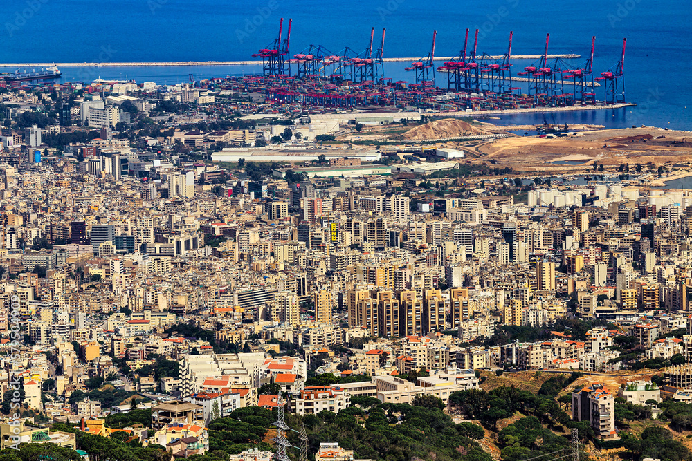 Lebanon. Beirut, capital of the state. Skyline of the city seen from Beit Mary village