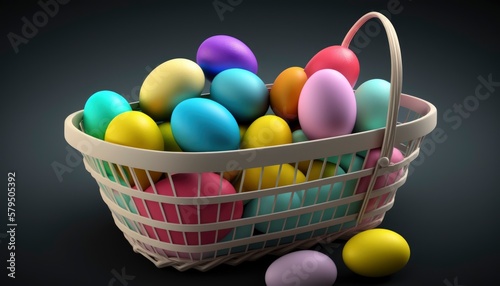 easter eggs in basket, isolated background, colorful eggs rainbow , celebration traditional holiday , generative ai