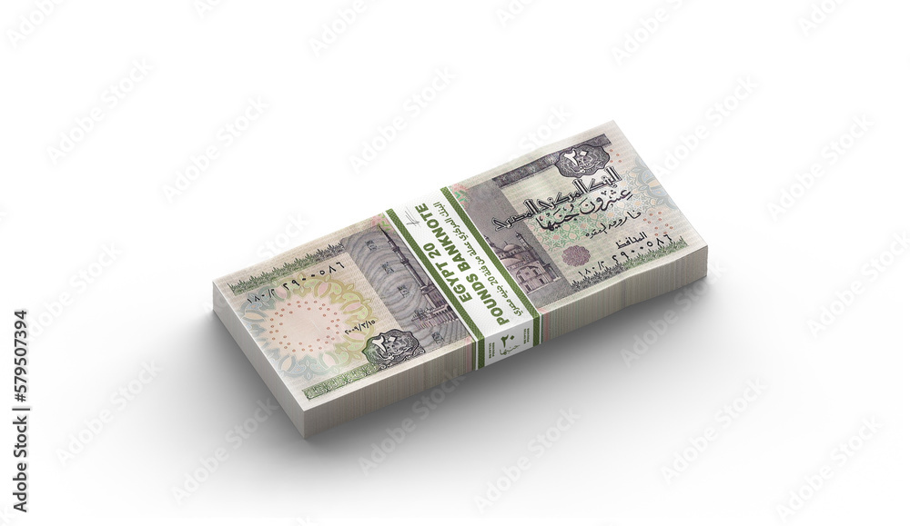 Money 20 Egyptian pounds 3d Egyptian-banknotes of 20 bills on white background Money 20 Egyptian pounds 3d Egyptian-banknotes of 20 bills on white background