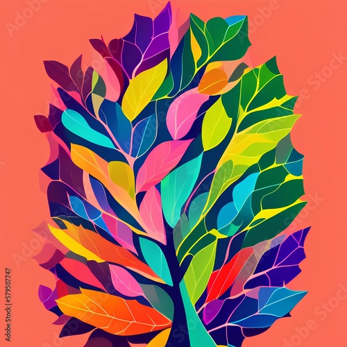 Collection of contemporary colourful posters. Elegant tree leaf. Abstract art geometric elements and strokes  leaves. Great design for social media post print. 8k - generative ai