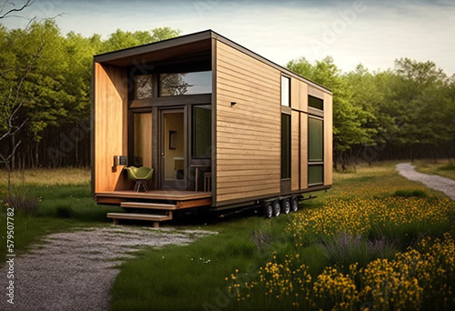 Modern AI-Generated Render of a Luxury Tiny Home: Traditional and Sustainable Designs for a Cozy, Compact, and Off-Grid Living
