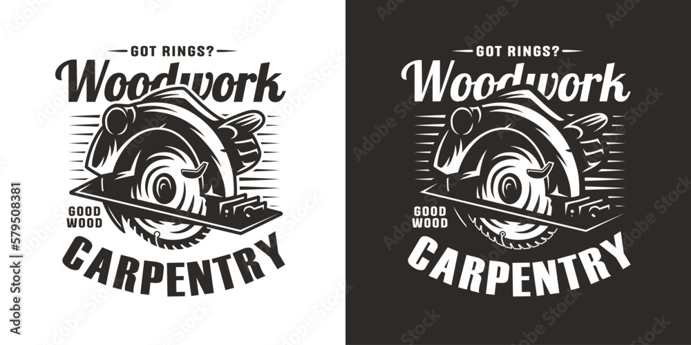 Fototapeta premium Wood saw for slice of tree or timber for design of workshop or sawmill. Power saw or circular saw for sawing of woodmaster or carpenter.