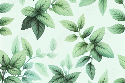 background image of mint plant patterns, watercolor style AI Generated