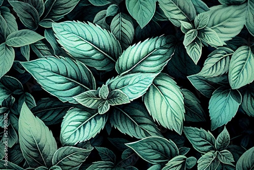 background image of mint plant patterns, watercolor style AI Generated