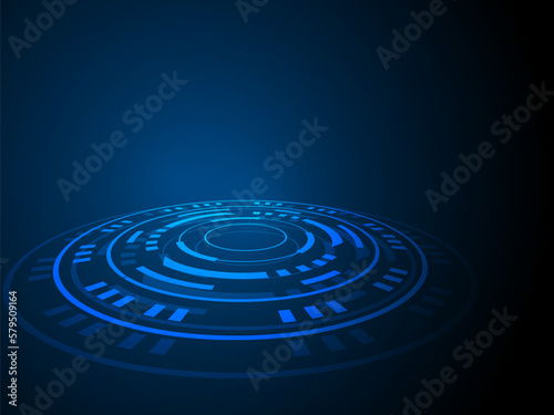 Vector tech circle with various technological elements on blue color background.