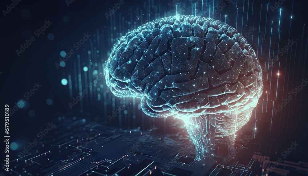 Digital brain connected to data center. Artificial intelligence concept ...