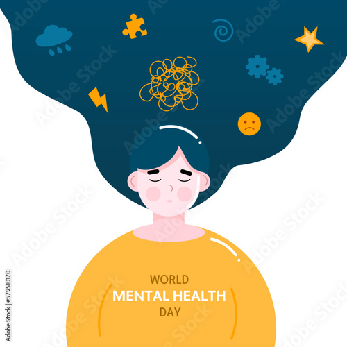 Mental health day banner with girl 