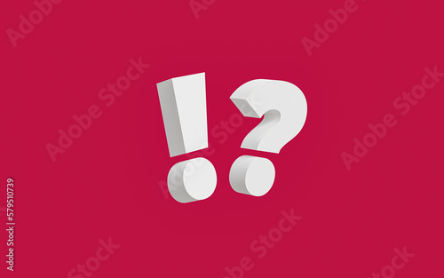 Question mark and exclamation mark with white color, Viva Magenta background, 3d render 2023