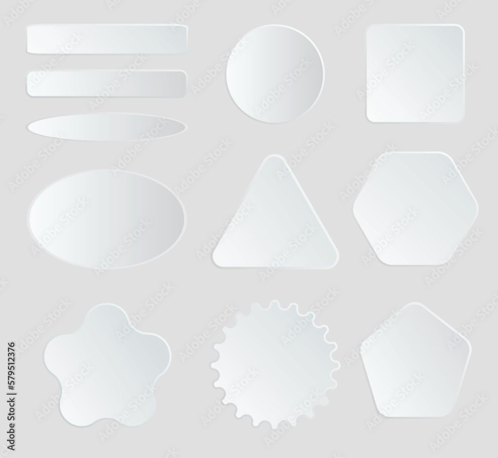 Vector Set of White Square, Rectangle, Round, Ellipse, Triangle, Hexagon, Star and Pentagon Banner or Label for Add Content and Text.