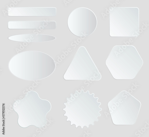 Vector Set of White Square, Rectangle, Round, Ellipse, Triangle, Hexagon, Star and Pentagon Banner or Label for Add Content and Text.