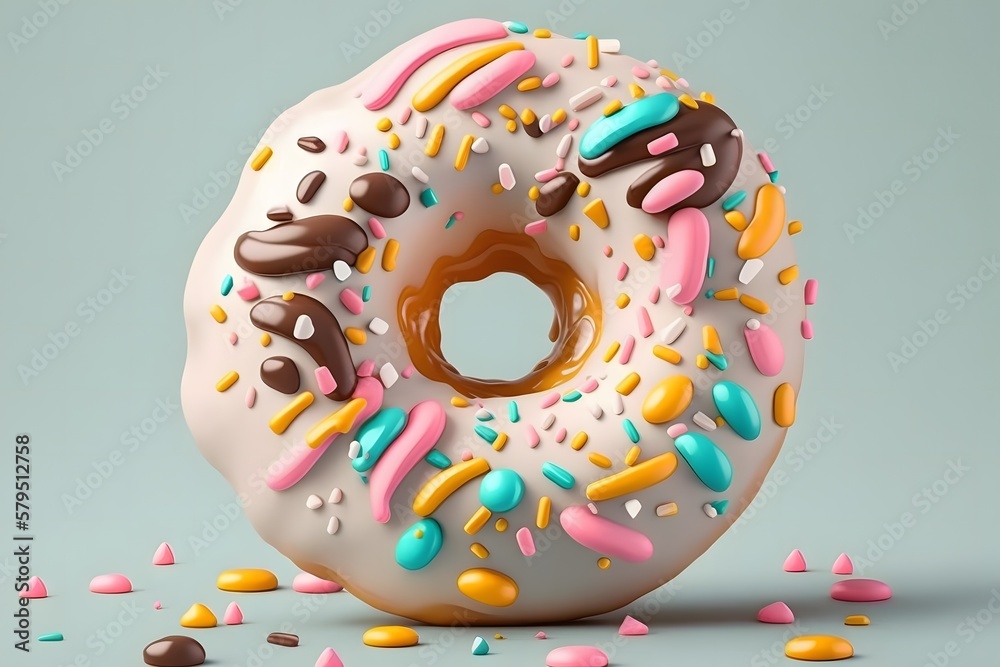 Donut With Frosting and Decorated Colorful Sprinkles