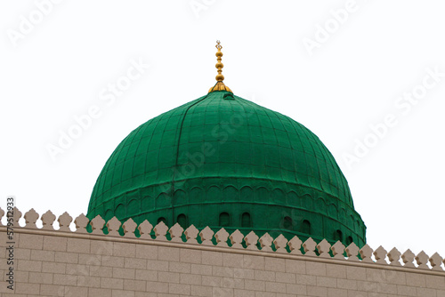 Medina / Saudi Arabia - 11 May 2017:  Green Dome Close up -  Prophet Mohammed Mosque , Al Masjid an Nabawi - Silver