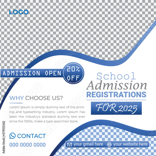 School Admission Registration Social Media Square flyer Design Template for School, College, University	