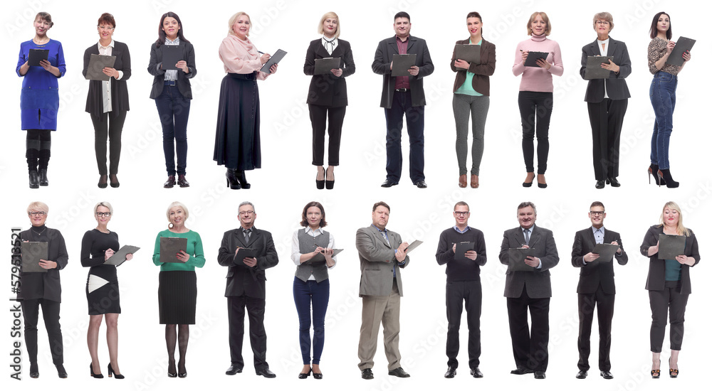 group of successful people with notepad in hands isolated