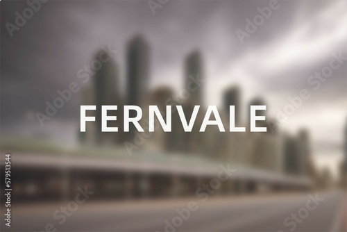 Fernvale: Der Name der australischen Stadt Fernvale in der Region Queensland vor einem Foto des Ortes photo