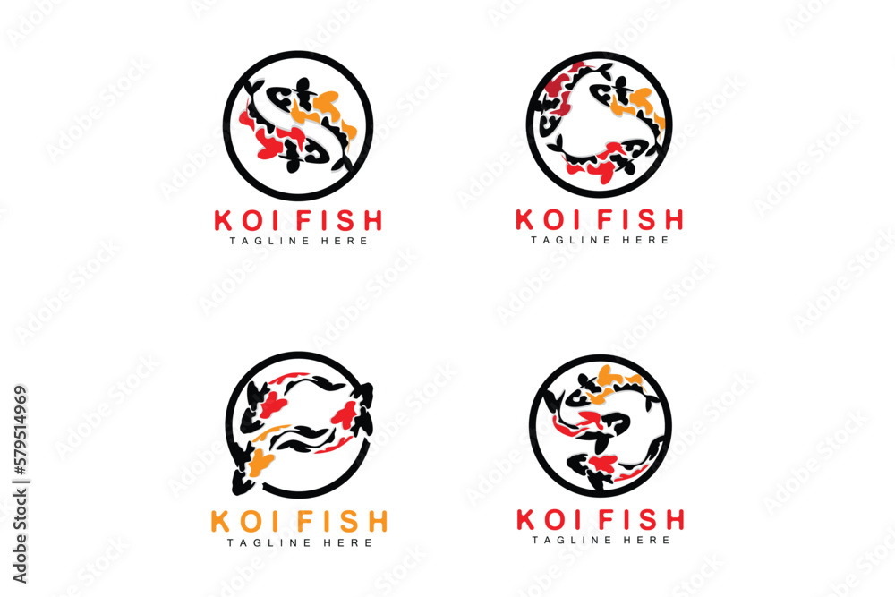 Koi Fish Logo Design, Chinese Lucky And Triumph Ornamental Fish Vector, Company Brand Gold Fish Icon
