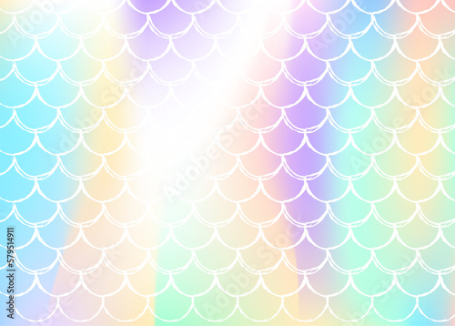 Mermaid scales background with holographic gradient.