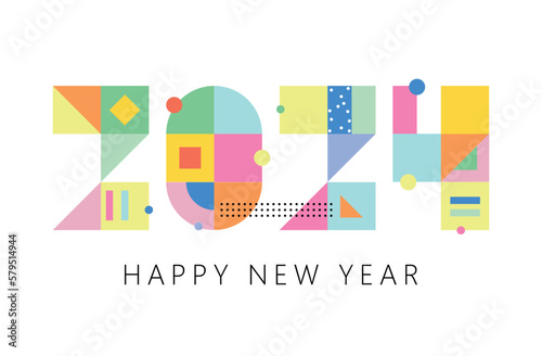 Happy new year 2024 vector illustration. Colorful design  trendy style  2024 calendar