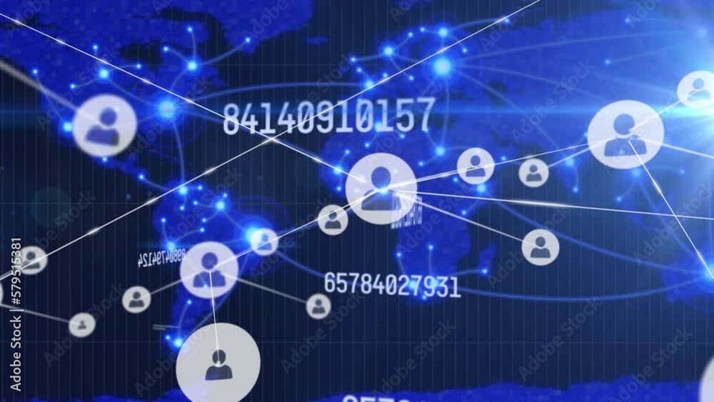 Animation of network of connections over numbers and world map Animation of network of connections over numbers and world map