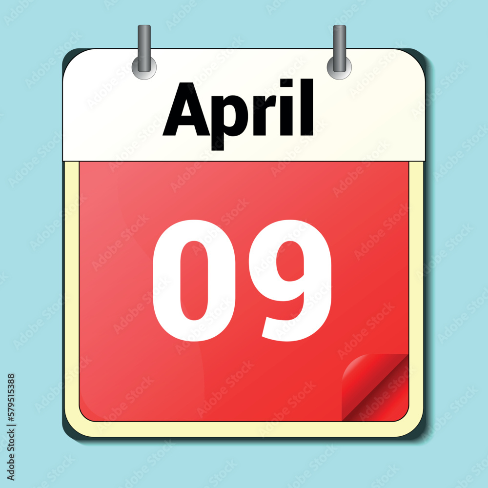 calendar vector drawing, date April 09 on the page calendar vector drawing, date April 09 on the page