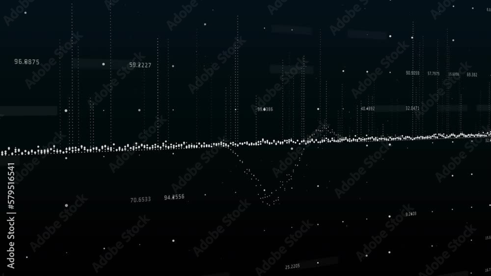 Animation of financial data processing over grid on dark background