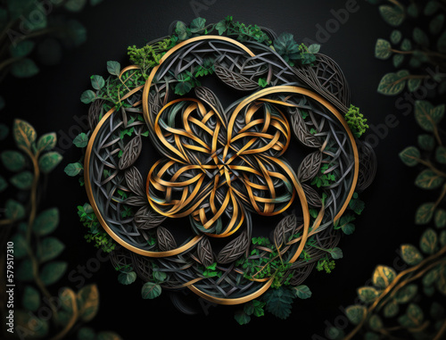 Ethnic celtic ornaments Esoteric vegetal background created with Generative AI technology