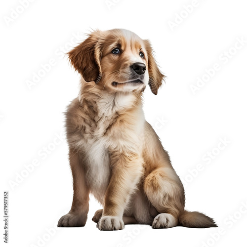 Cute dog in front on transparent background. PNG, ai