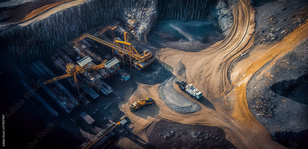 Coal mining from above. Open pit mine, extractive industry for coal, top view. digital ai art
 - obrazy, fototapety, plakaty 