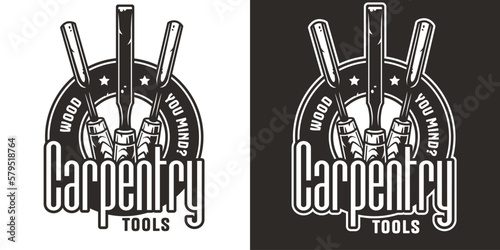 Hand chisel for wood craft workshop. Carpenter tool or equipment for repair, professional carpentry work