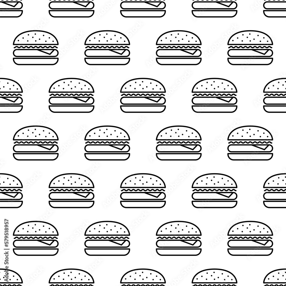 Burger fast food seamless pattern. Vector illustration.