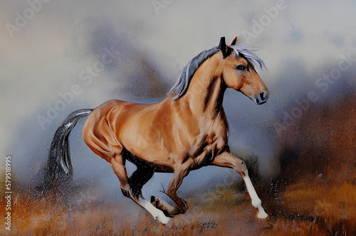 Painting of a Palomino horse generative AI