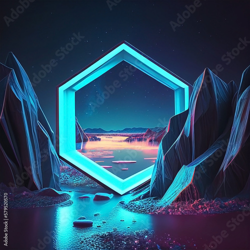 Neon Background with Geometric Shape - AI Generated