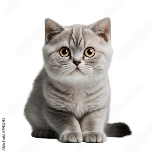Cute cat in front on transparent background. PNG, ai