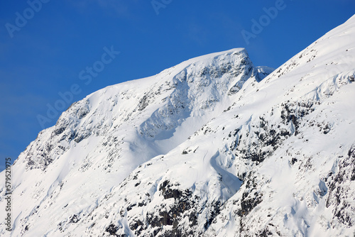 Alpine winter landscape on Hemsedal route in Norway, Europe