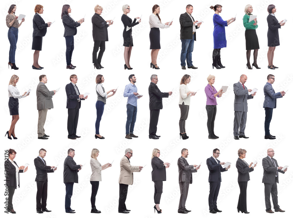 group of people holding tablet and looking ahead group of people holding tablet and looking ahead