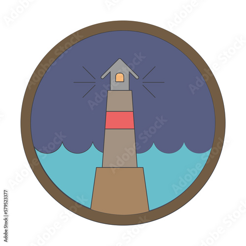 Lighthouse colored in circle icon photo