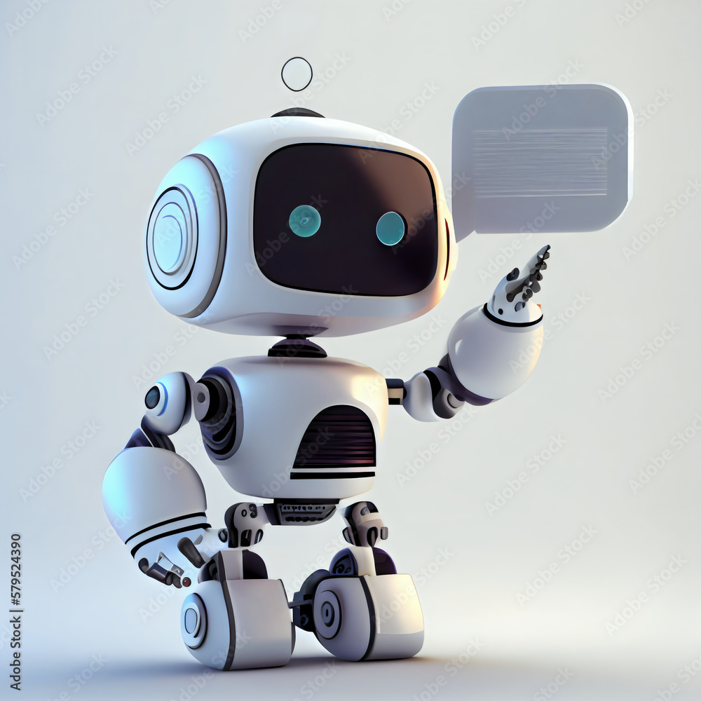 cute robot with dialog box talking, chatbot, chatGPT, AI