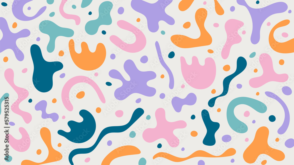 Cute vector pattern with matisse style shapes. Abstract horizontal background of simple organic shapes and lines. Hand drawn random figures, blobs, scribble. Contemporary pastel doodle art backdrop Cute vector pattern with matisse style shapes. Abstract horizontal background of simple organic shapes and lines. Hand drawn random figures, blobs, scribble. Contemporary pastel doodle art backdrop