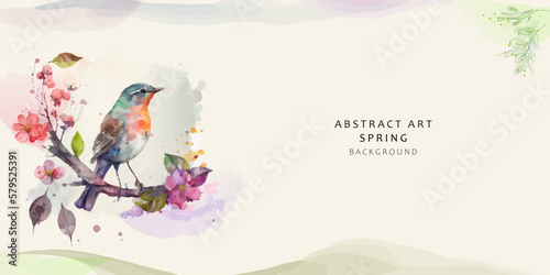 Abstract watercolor vector background. Beautiful  bird for your design..   Luxury cover design with text  floral theme and brush style.   floral art for  websites and prints  Invitation postcard.