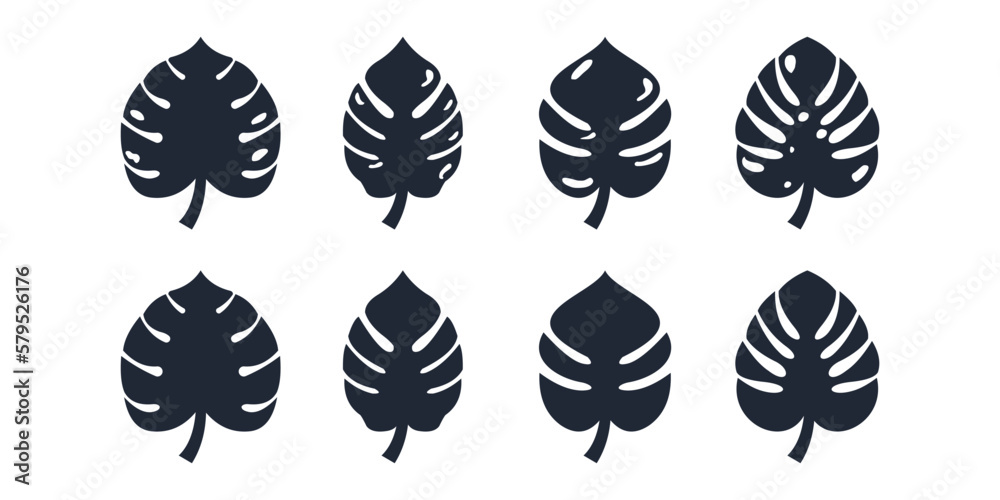 Black silhouette. Tropical leaves. Exotic jungle leaves. on a white background. Black silhouette. Tropical leaves. Exotic jungle leaves. on a white background.