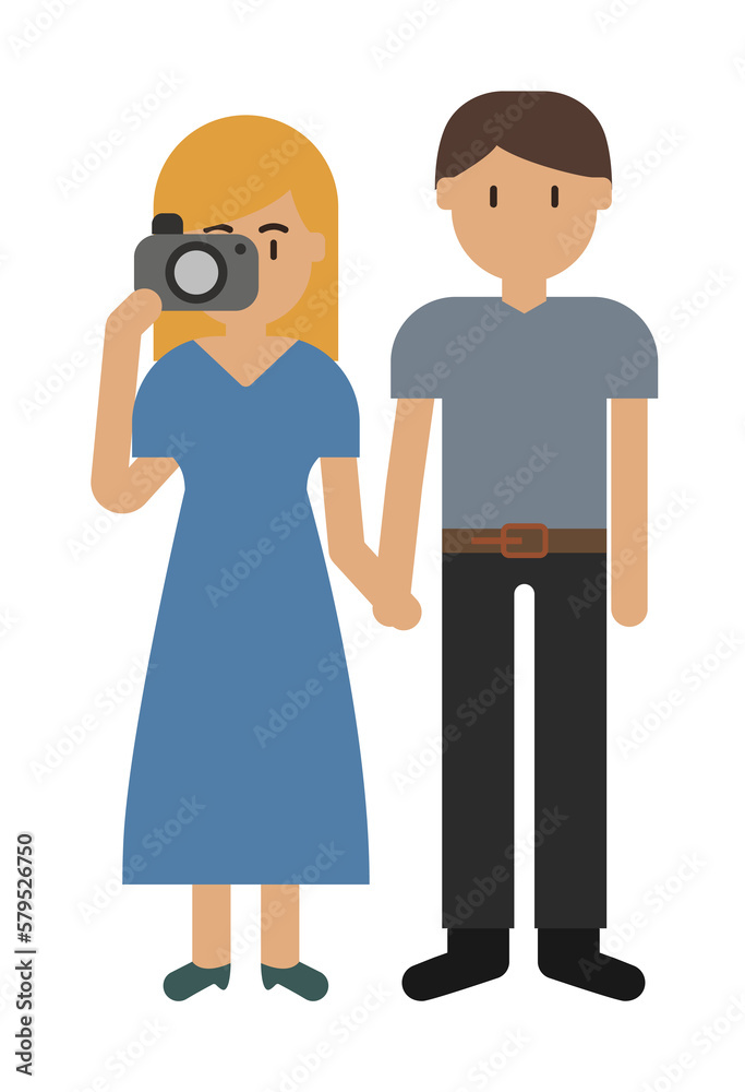 Tourists, camera cartoon icon Tourists, camera cartoon icon