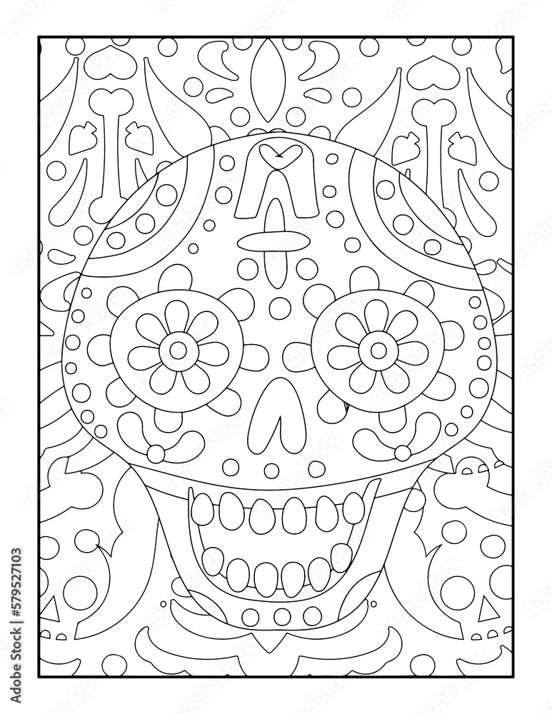 Day of the Dead coloring book page for adults. Vector illustration.