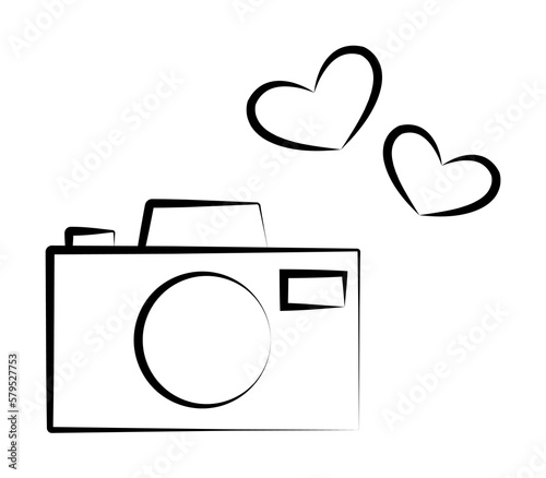 camera with hearts sketch illustration design art