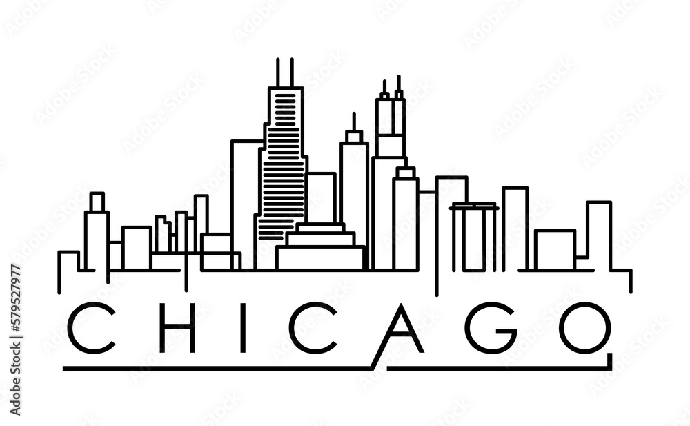 Fototapeta premium Linear Chicago City Silhouette with Typographic Design