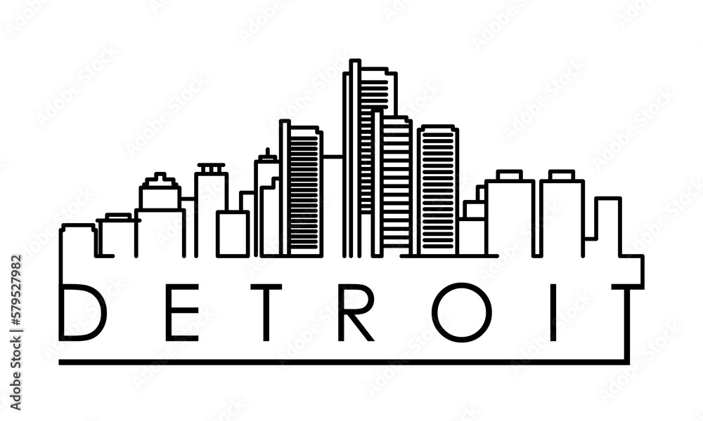 Linear Detroit City Silhouette with Typographic Design