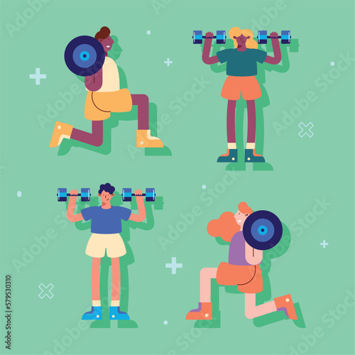 athletes practicing different exercises